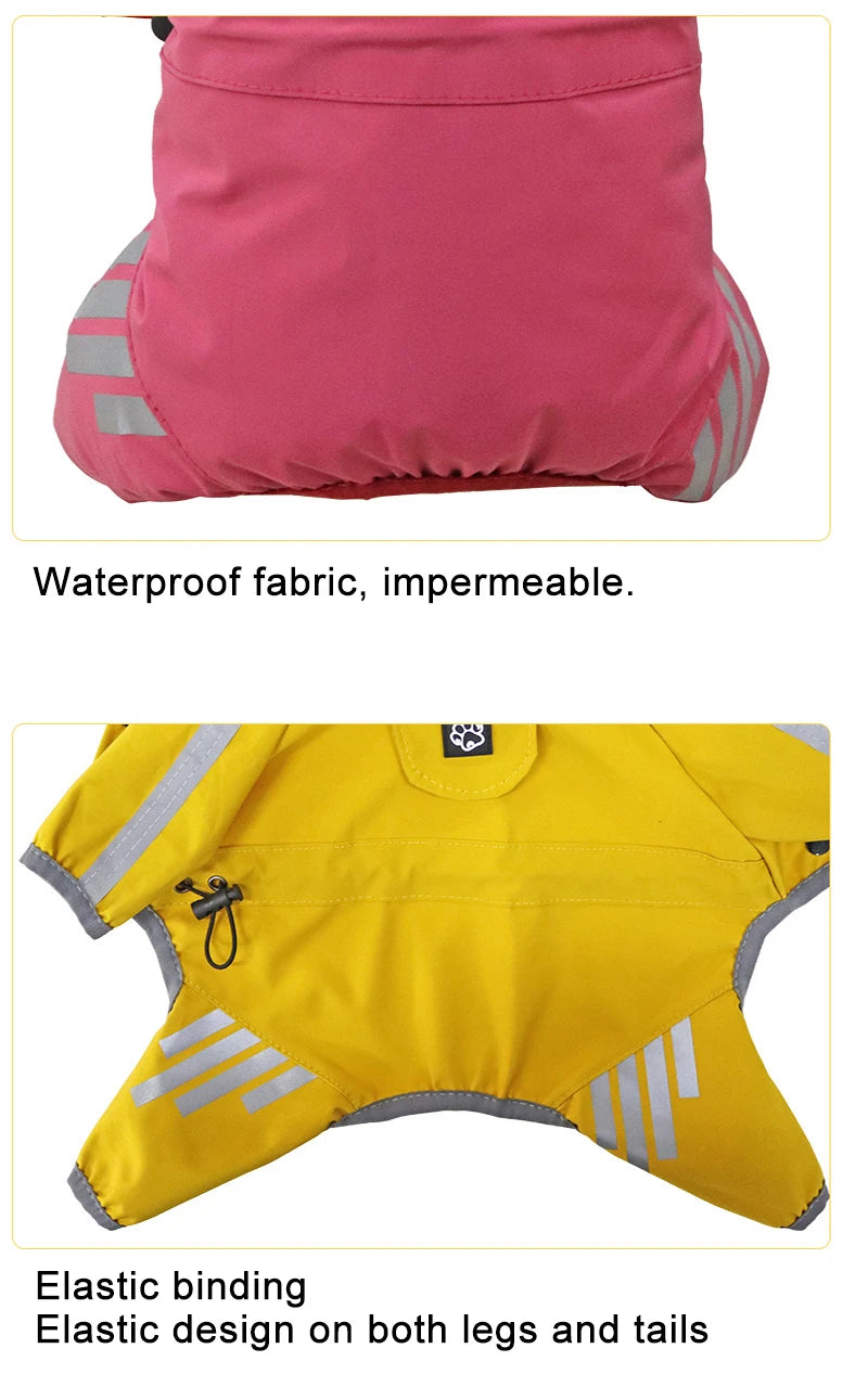 Full-Body Waterproof Dog Overalls with Reflective Strips & Hood