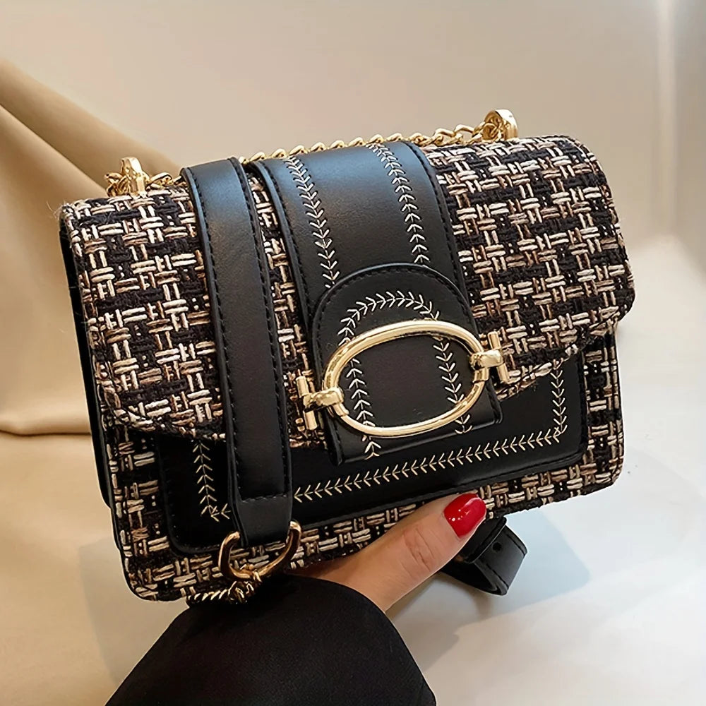 Chic Mini Plaid Tweed Crossbody Bag