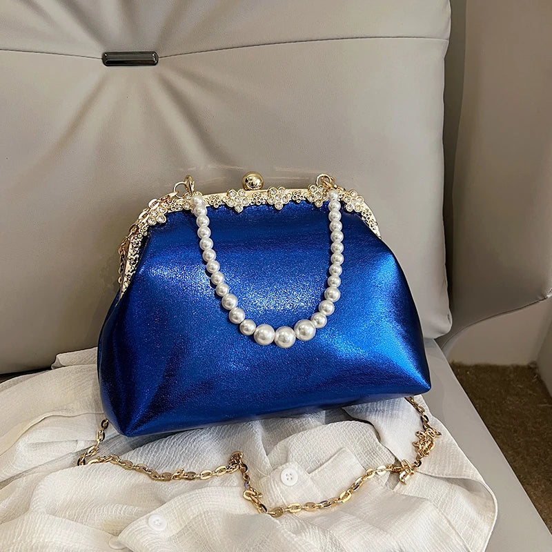 Luxury Pearl Chain Minaudière Shoulder Bag