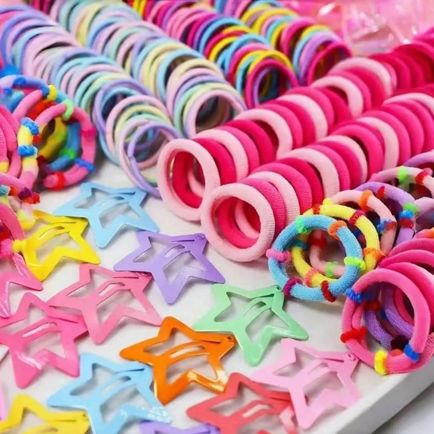 Girls Hair Accessories Set with Elastic Bands & Barrettes