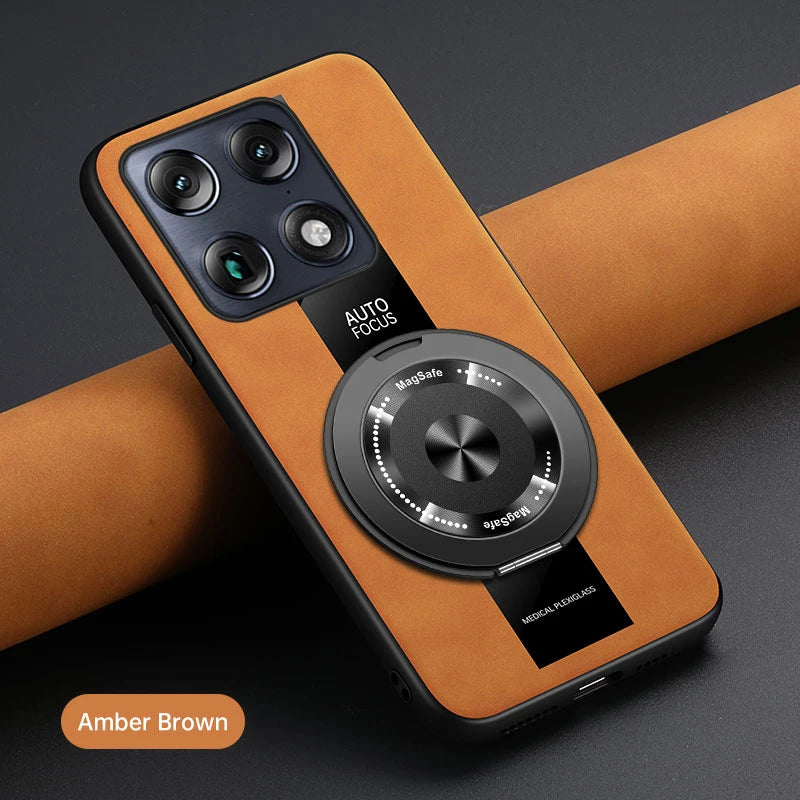 Luxury Magnetic Leather Phone Case with Rotating Ring Stand