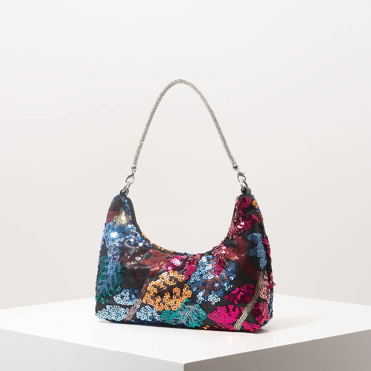 Floral Embroidered Sequin Shoulder Bag
