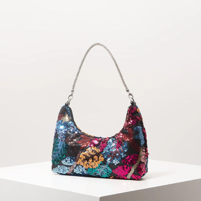 Floral Embroidered Sequin Shoulder Bag