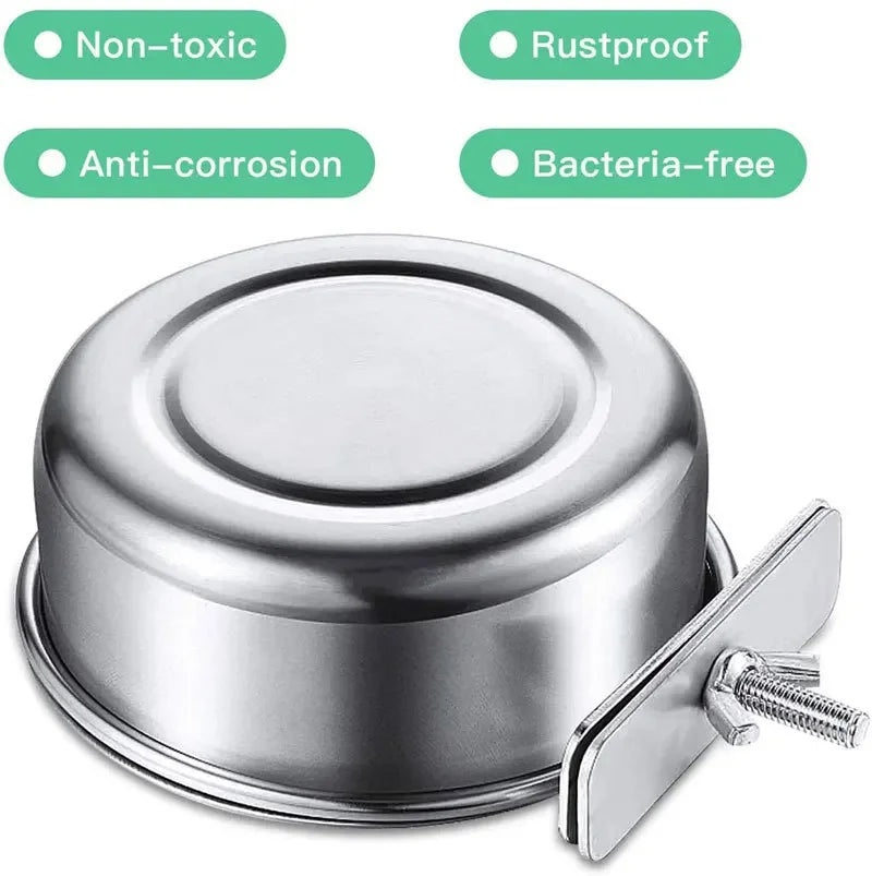 Stainless Steel Clamp-On Pet Feeding Bowl for Birds & Small Animals