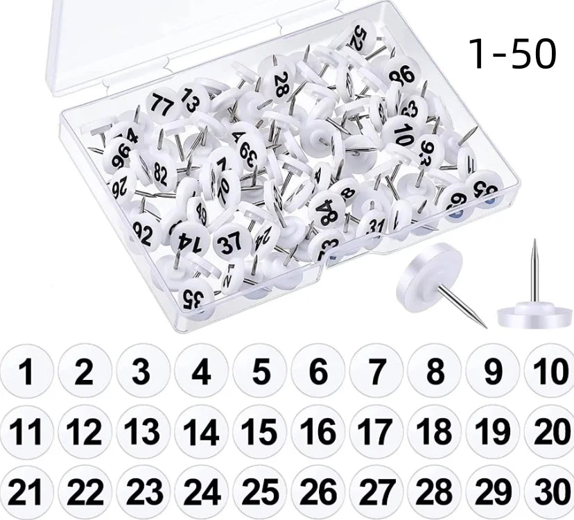 Numbered Round Push Pins for Bulletin Boards
