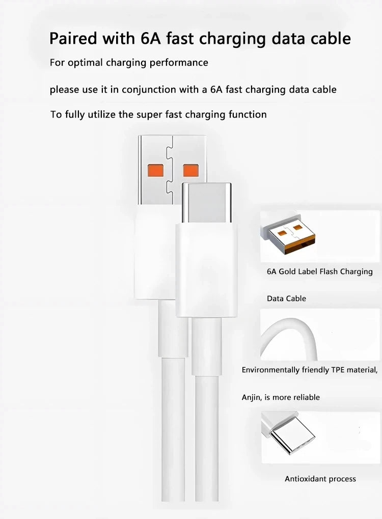 90W 6A Turbo Fast Wall Charger with USB-C Cable