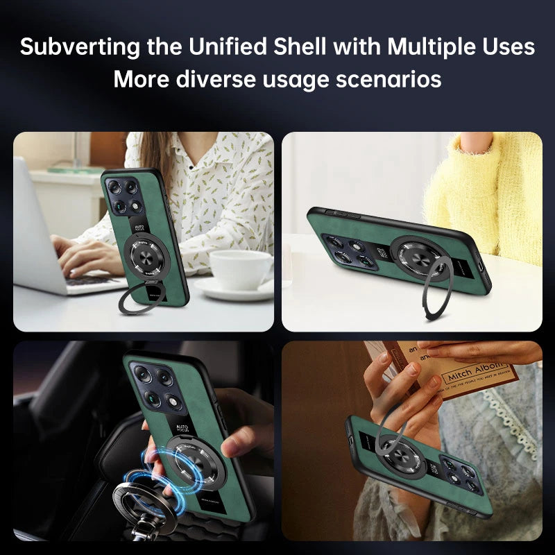 Luxury Magnetic Leather Phone Case with Rotating Ring Stand