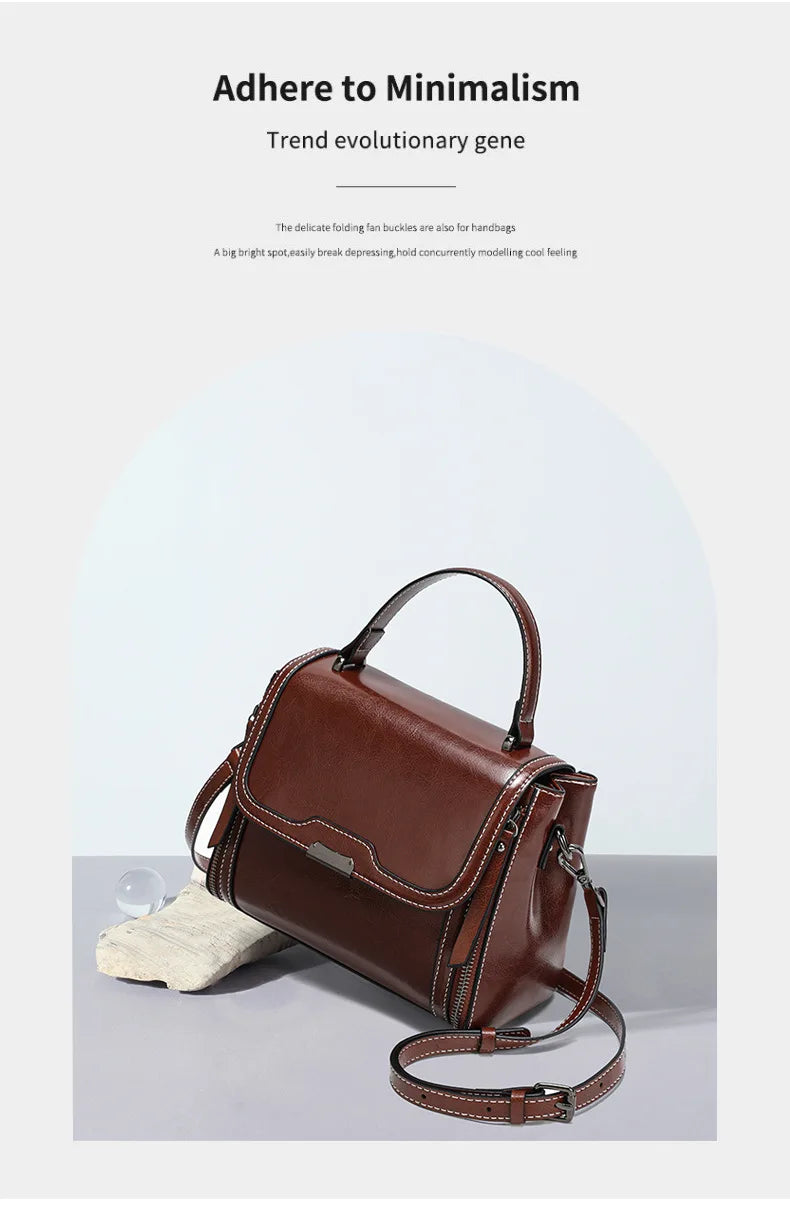 Genuine Cow Leather Top Handle Crossbody Bag