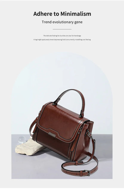 Genuine Cow Leather Top Handle Crossbody Bag