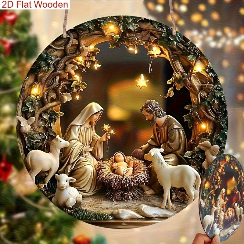 Wooden Christian Nativity Hanging Decoration