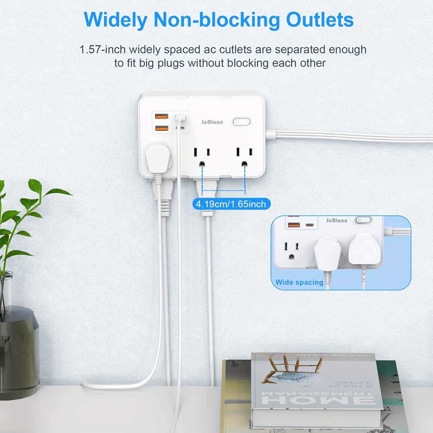 Ultra Thin US Power Strip with 6 Outlets & 4 USB Ports