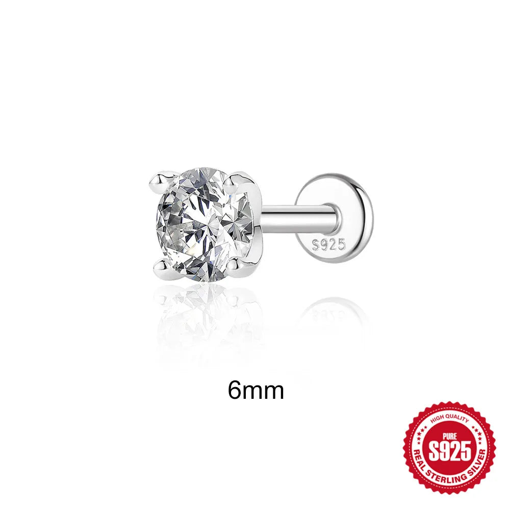 925 Sterling Silver Round Moissanite Stud Earring
