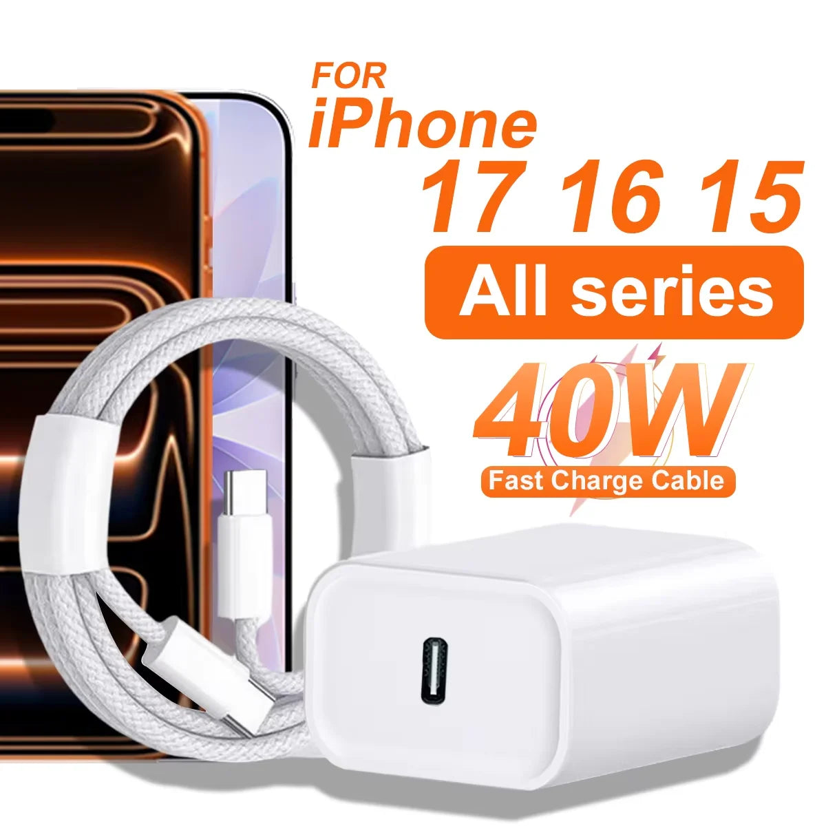 40W USB-C Fast Charger with Type-C Charging Cable