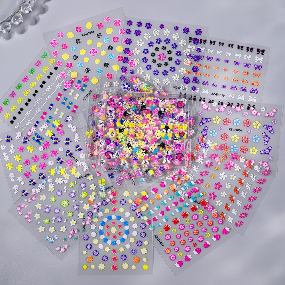 3D Glitter Flower Nail Stickers