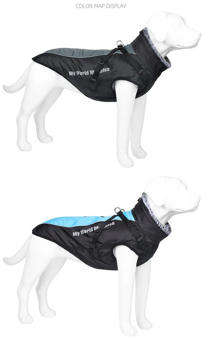Reflective Winter Dog Coat with Faux Fur Collar for Large Dogs