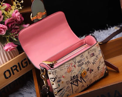 Vintage Graffiti Bear Top Handle Satchel Bag