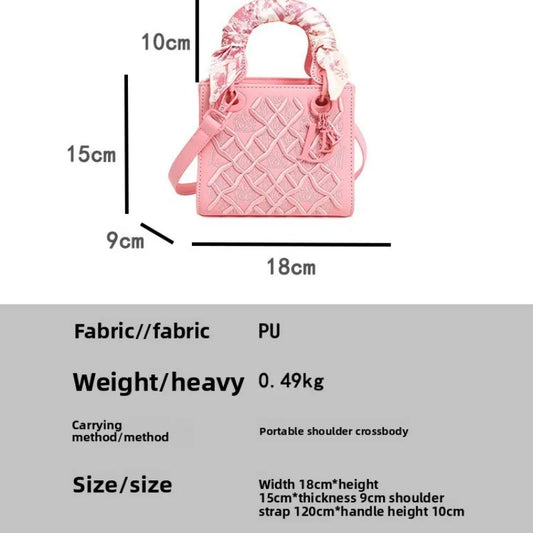 Embroidered Top Handle Crossbody Bag with Scarf