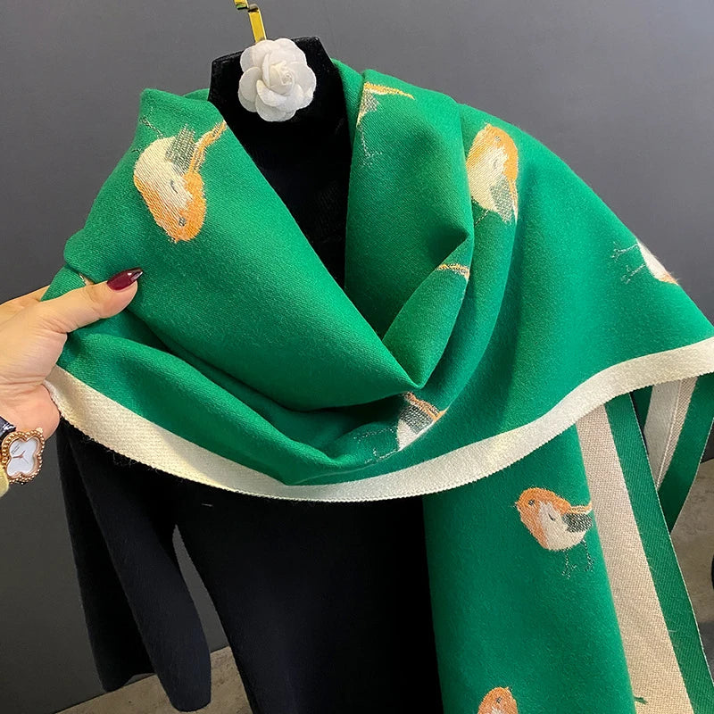 Women’s Winter Bird Print Warm Scarf