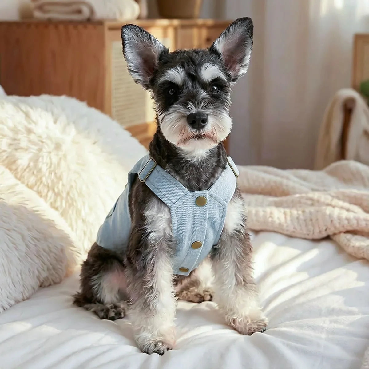 Fashion Dog Denim Jumpsuit with Bowknot Design