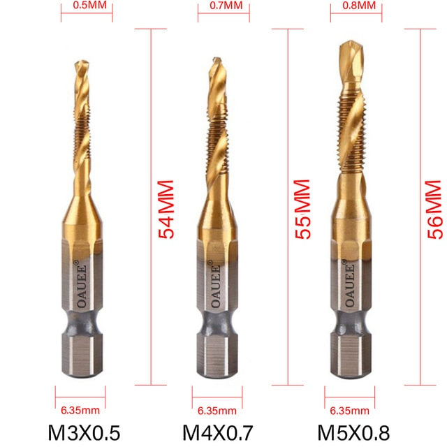 1/2/3/6Pcs Tap Drill Bit Hex Shank Titanium Plated HSS Screw Thread