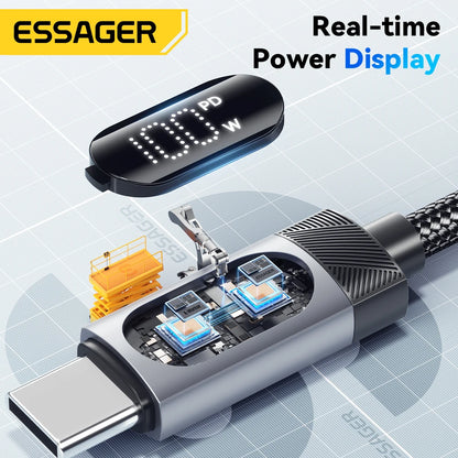 Essager Braided USB-C PD Charging Cable – 100W with Digital Display