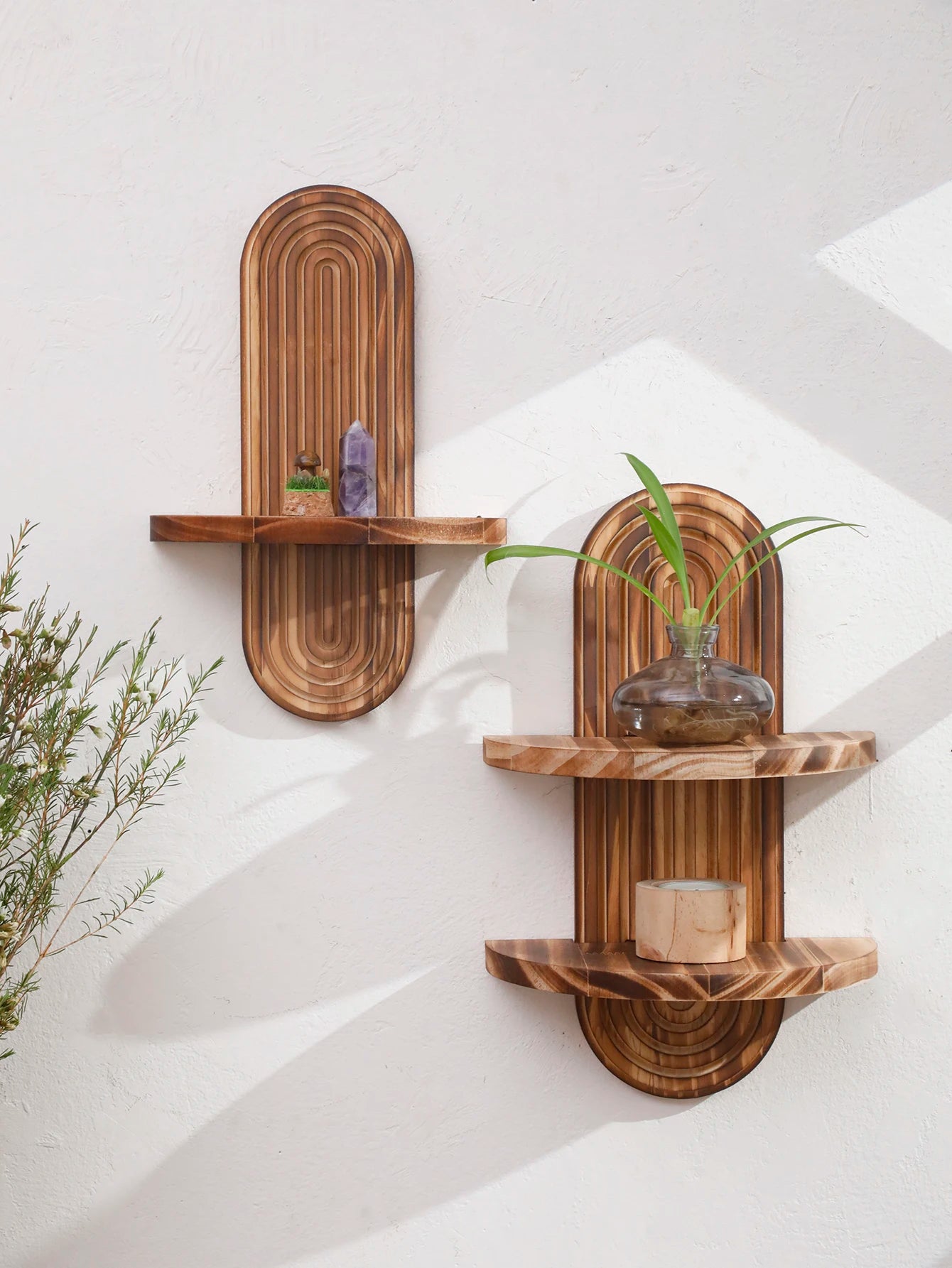 Geometric Natural Wood Wall Mounted Display Shelf