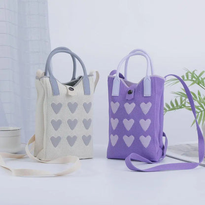 Knitted Heart Mini Crossbody Phone Bag