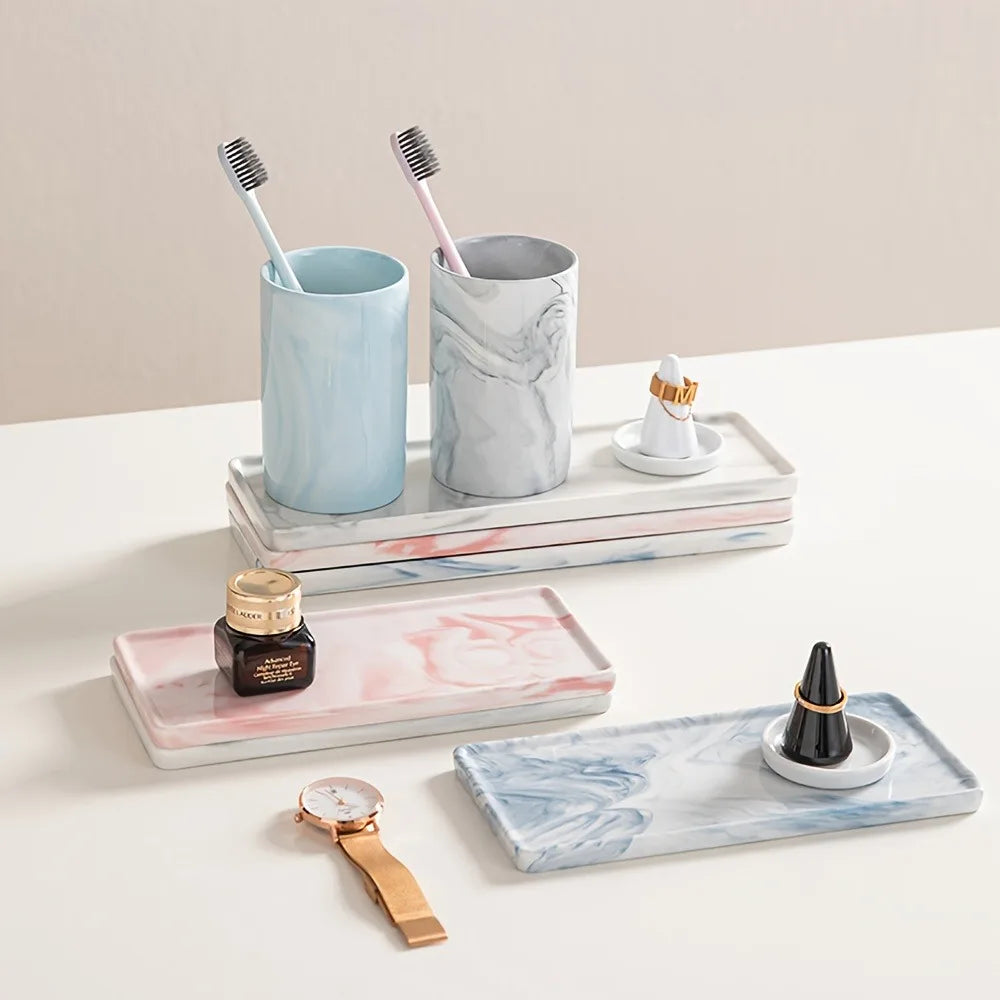 Marble Pattern Rectangular Bathroom Vanity Tray