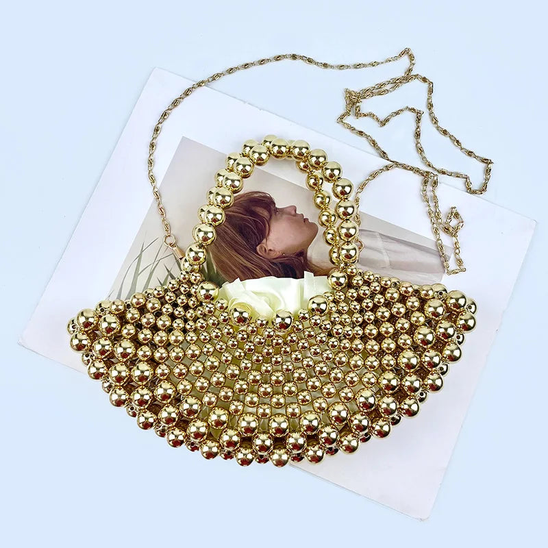 Handmade Beaded Fan-Shaped Evening Bag