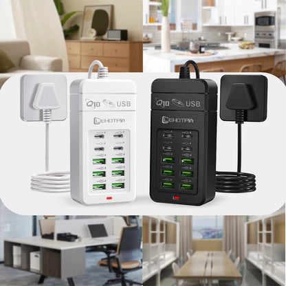 10-Port USB Charging Station with Multi-Plug Adapter