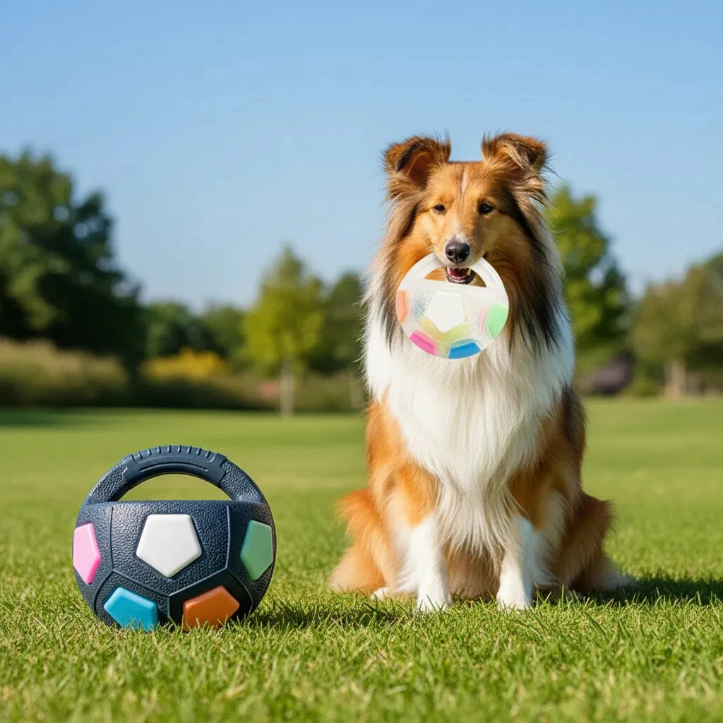 TPR Soccer Ball Dog Toy with Handle & Sound Feature