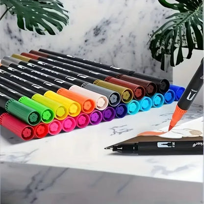 24-Color Dual-Tip Watercolor Brush Marker Set