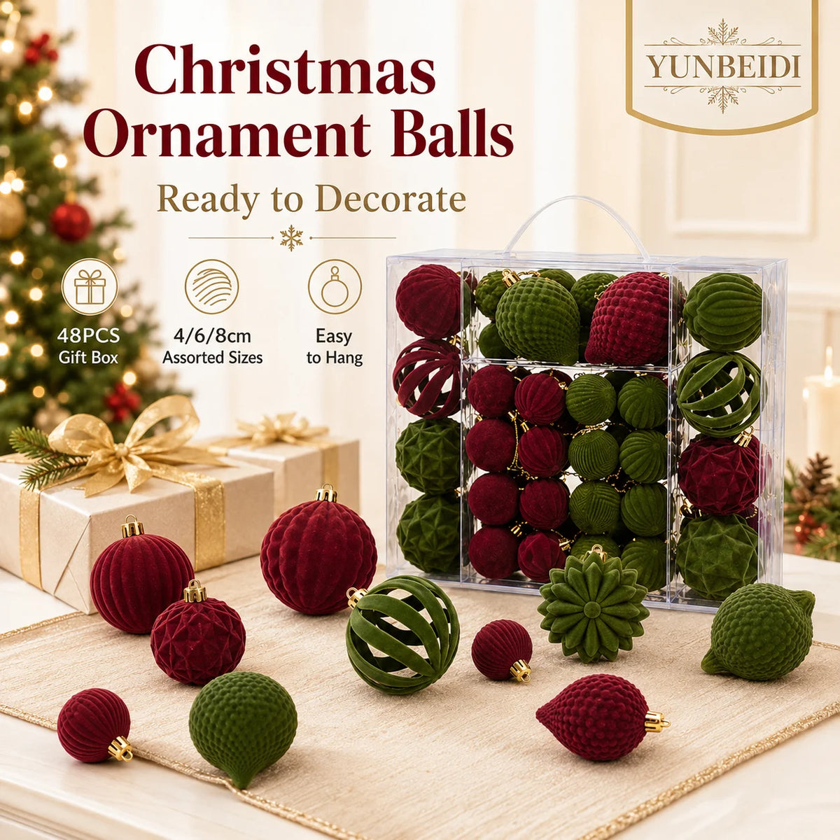 48-Piece Velvet Christmas Bauble Set