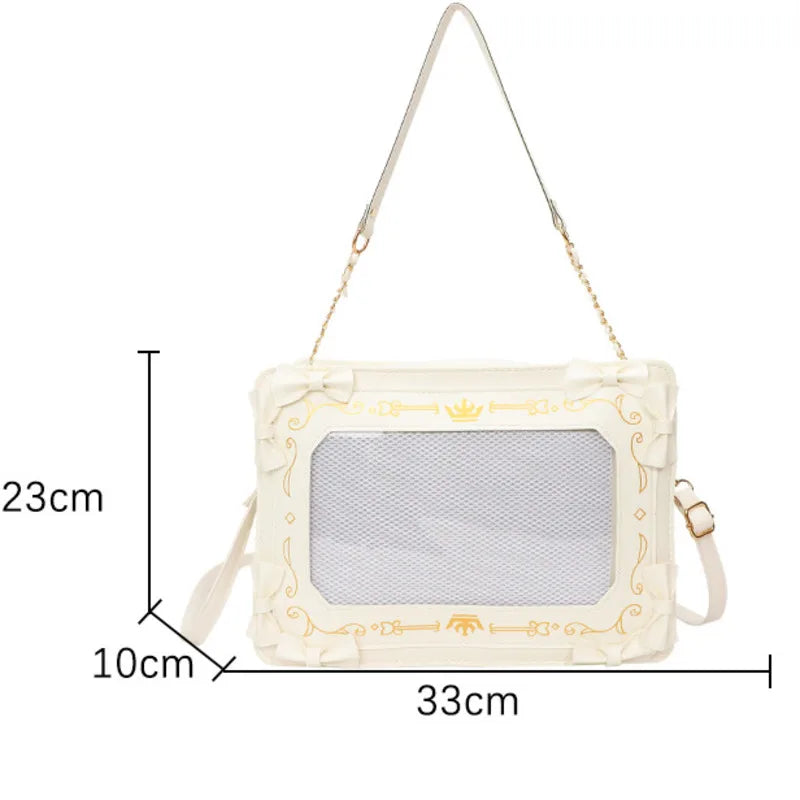 Y2K Bow Ita Bag Transparent Pocket Crossbody Handbag