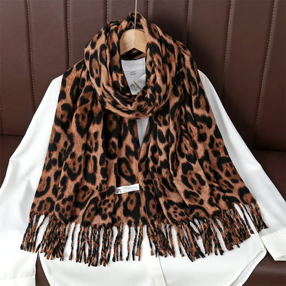 Women’s Leopard Tassel Winter Scarf