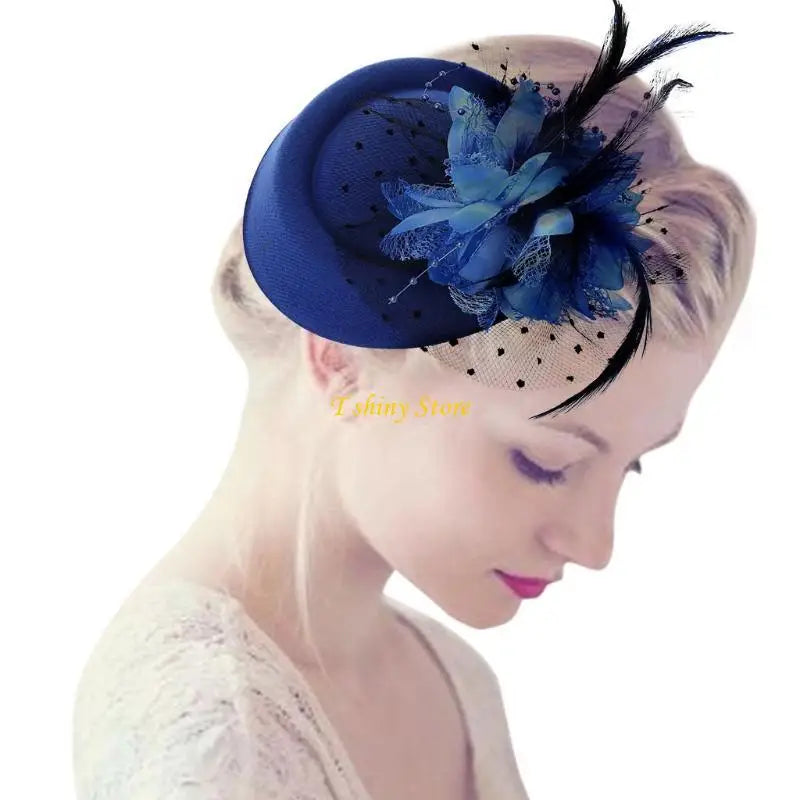 Women Vintage Fascinator Hat with Veil & Flower