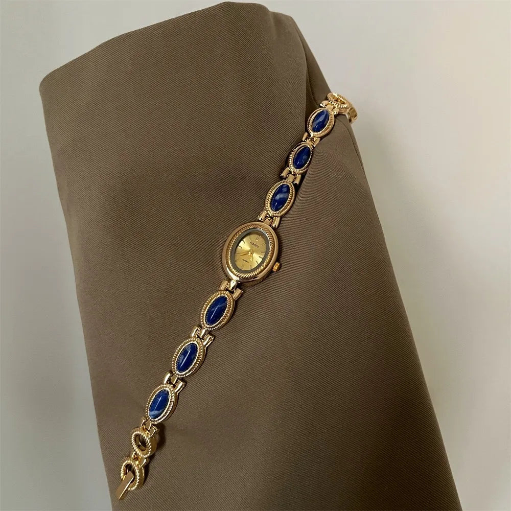 Oval Gemstone-Style Quartz Bracelet Watch