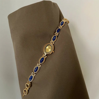 Oval Gemstone-Style Quartz Bracelet Watch