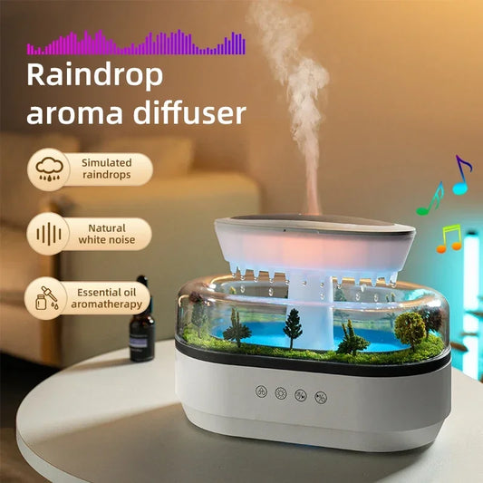 Raindrop Aroma Humidifier with White Noise & Colorful LED Light