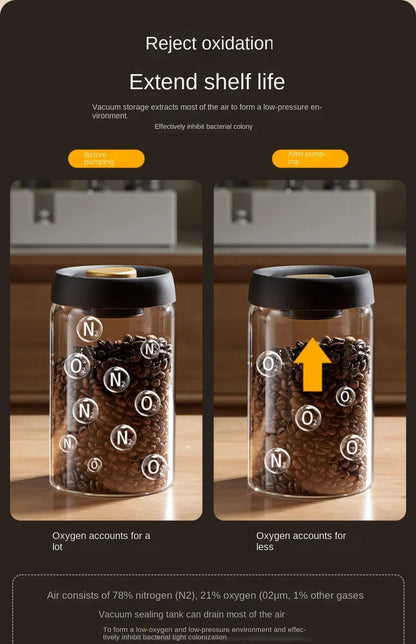 Vacuum Glass Coffee Bean Storage Jar