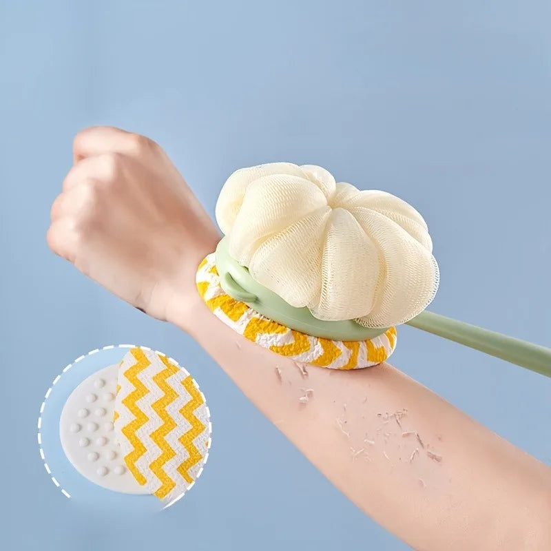 Long Handle Shower Body Brush with Loofah & Exfoliating Bristles