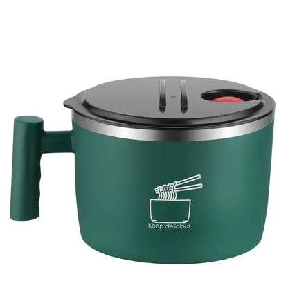 Insulated Stainless Steel Instant Noodle Bowl with Lid & Built-In Strainer