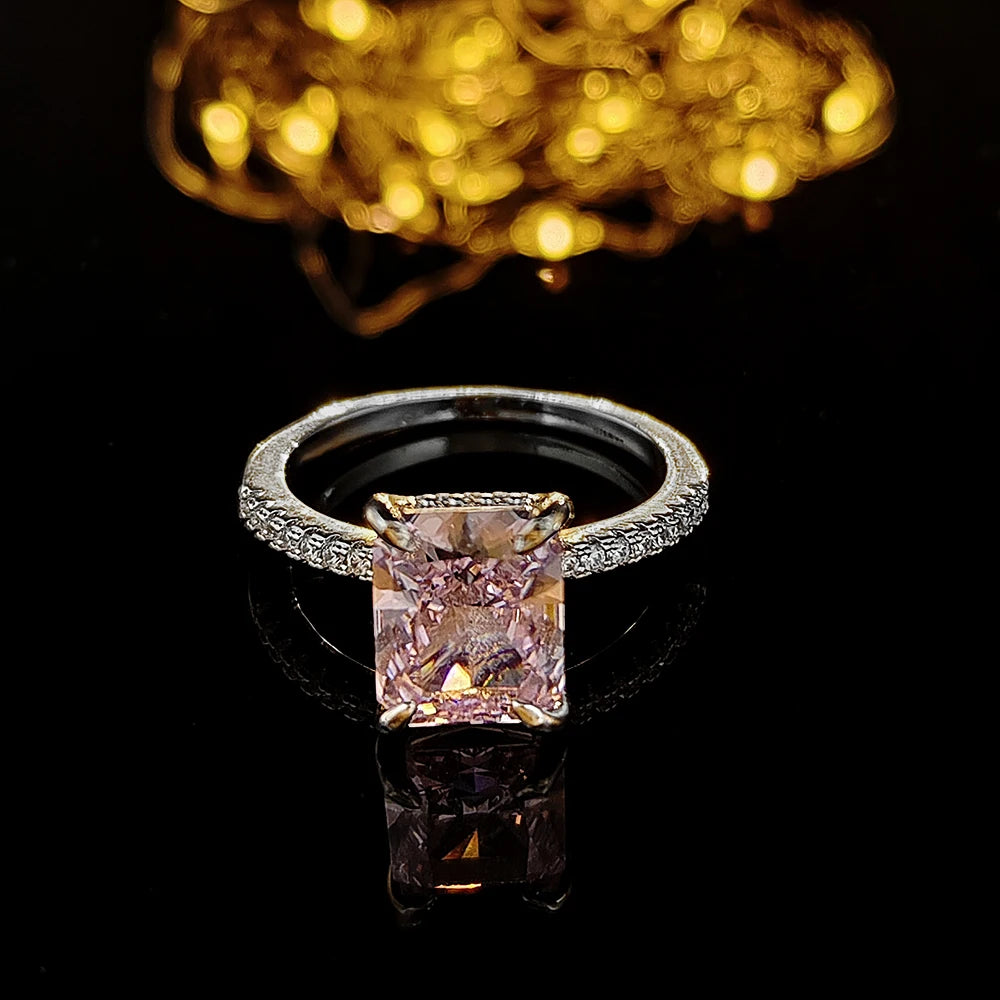 Pink Rectangle Cubic Zirconia Ring