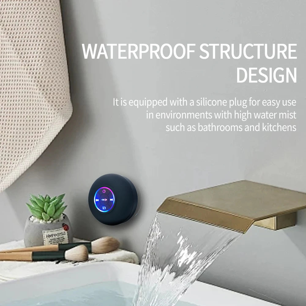 Portable Waterproof Bluetooth Speaker with Suction Cup & LED Lights