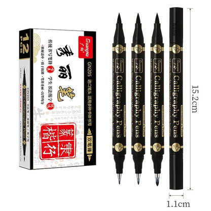 3 Pc/lot Double Head Multifunction Pen Black Ink For Calligraphy