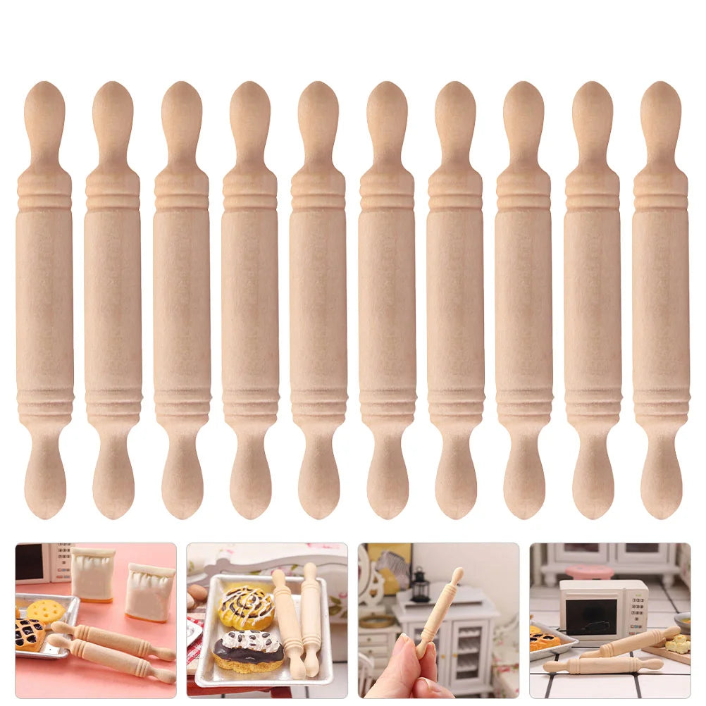 Miniature Wooden Rolling Pins for Dollhouse, Crafts & Pretend Play
