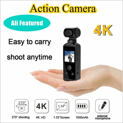 4K HD Pocket 270° Rotatable Wifi Mini Sports Camera with Waterproof Case