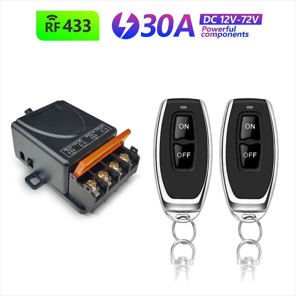 12V–72V DC Wireless Relay Receiver with 70m Remote Range