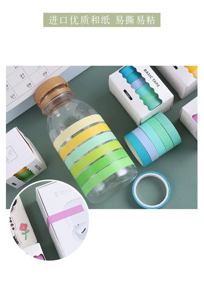 6-Pack Pastel Washi Masking Tape Set – 0.9cm × 3m