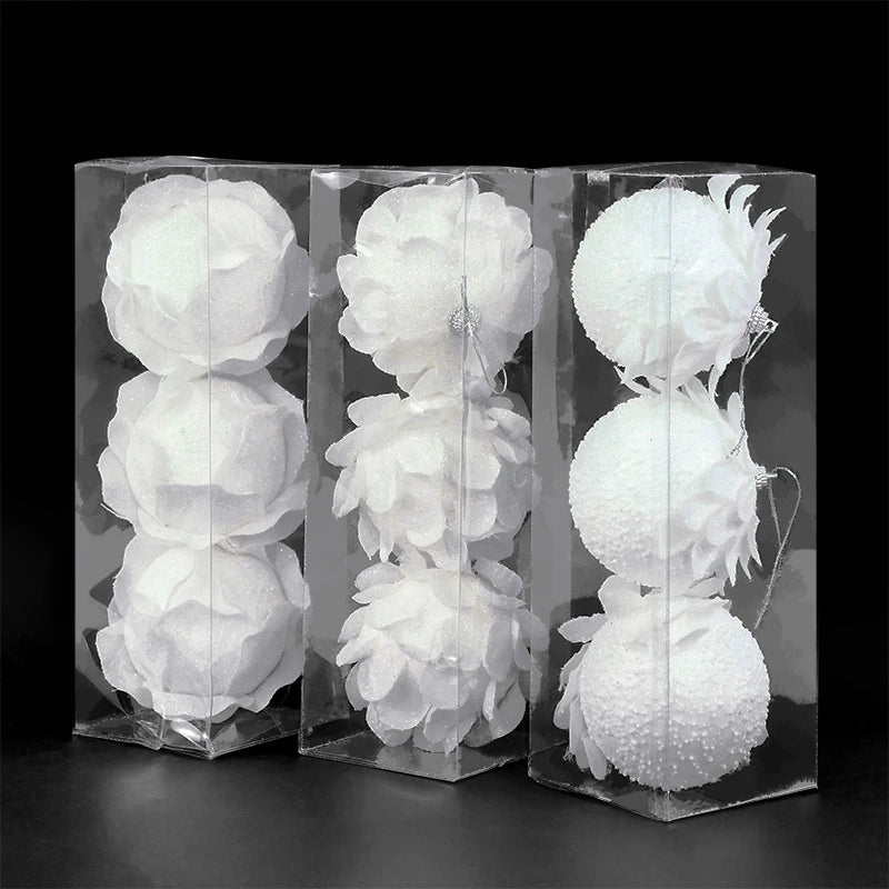 3-Piece White Christmas Flower Bauble Set